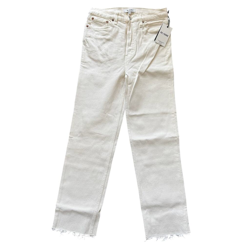 Re/Done 70s Ultra High Rise Stove Pipe Jeans Raw Hemline Off White Size 28
